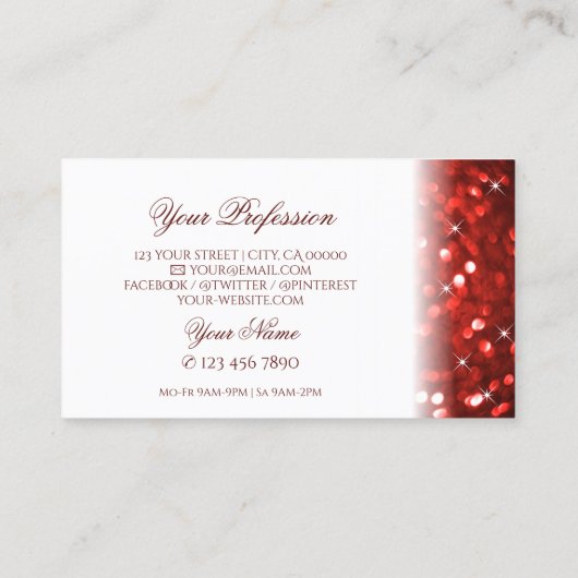 Carte De Visite Parties scintillant élégante blanche et rouge (Dos)
