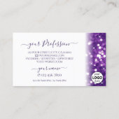 Carte De Visite Parties scintillant élégante violet blanc avec log (Dos)