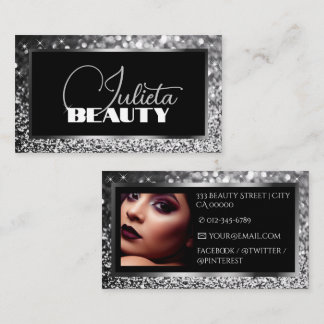 Carte De Visite Parties scintillant en argent Black Sparkle de lux