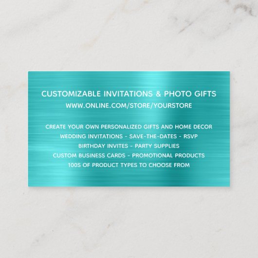 Carte De Visite Parties scintillant en argent Blue Turquoise Foil  (Dos)