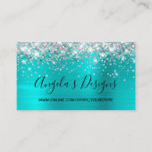 Carte De Visite Parties scintillant en argent Blue Turquoise Foil  (Devant)