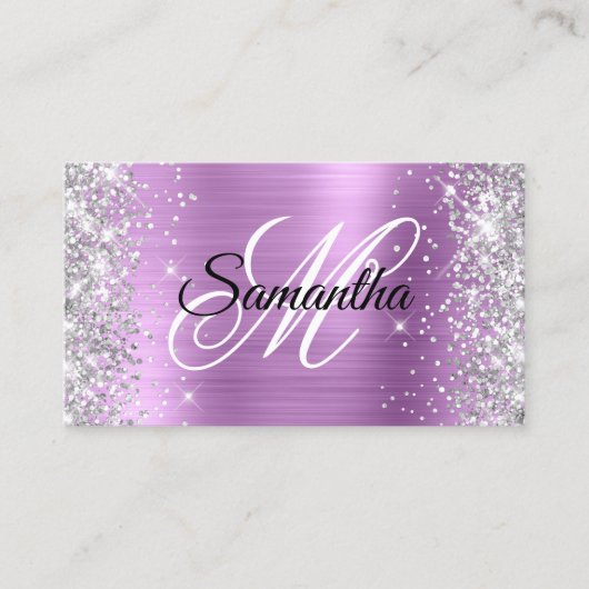 Carte De Visite Parties scintillant en argent brillant Lavender Fo (Devant)