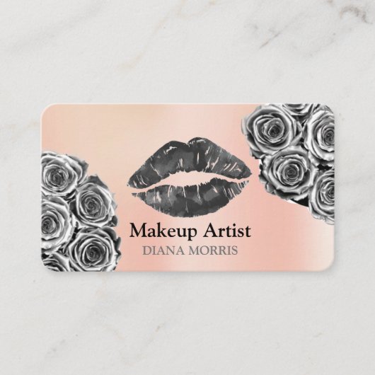 Carte De Visite Parties scintillant en argent chaud Lèvres maquill (Devant)