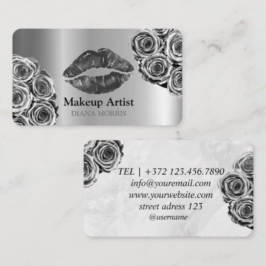 Carte De Visite Parties scintillant en argent chaud Lèvres maquill (Devant / Derrière)