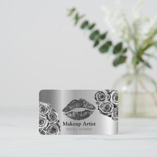 Carte De Visite Parties scintillant en argent chaud Lèvres maquill (Debout devant)