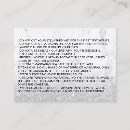 Carte De Visite parties scintillant en argent en marbre (Dos)