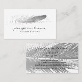 Carte De Visite Parties scintillant en argent gris plumes (Devant / Derrière)