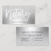 Carte De Visite Parties scintillant en argent Notaire ombre feuill (Devant / Derrière)