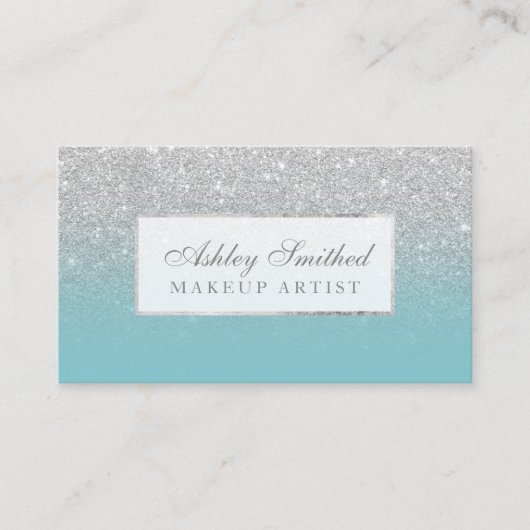 Carte De Visite parties scintillant en faux argent moderne maquill (Devant)