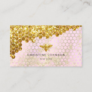 Carte De Visite parties scintillant en faux or abeille sur dessin 