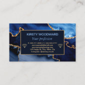 Carte De Visite Parties scintillant en marbre Bleu et Faux Or (Dos)