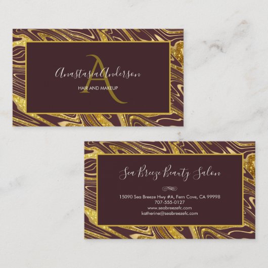 Carte De Visite Parties scintillant en marbre doré de la Bourgogne (Devant / Derrière)