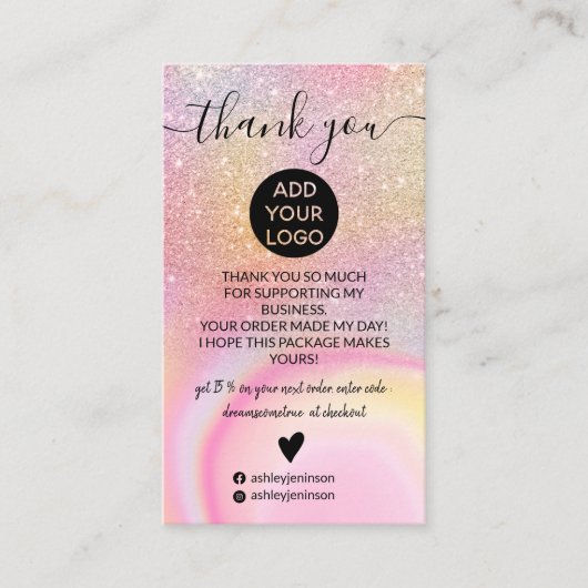 Carte De Visite Parties scintillant en marbre rose ombre arc-en-ci (Devant)