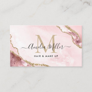 Carte De Visite Parties scintillant en marbre rose vif Monogramme