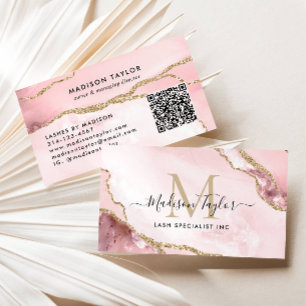 Carte De Visite Parties scintillant en marbre rose vif Monogramme 