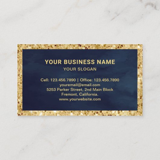 Carte De Visite Parties scintillant en or bleu marine Boulangerie  (Dos)