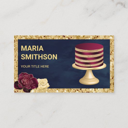 Carte De Visite Parties scintillant en or bleu marine Boulangerie  (Devant)