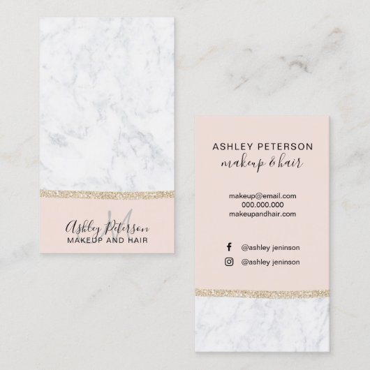 Carte De Visite parties scintillant en or clair en marbre maquilla (Devant / Derrière)