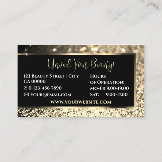 Carte De Visite Parties scintillant en or étincelant Lashes Photo  (Dos)