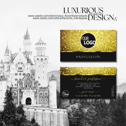 Carte De Visite Parties scintillant en or noir luxe Stars ajouter