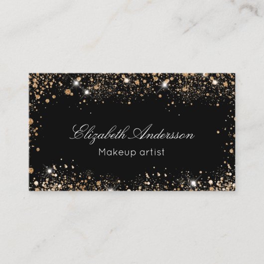 Carte De Visite Parties scintillant en or rose noir poussière élég (Devant)