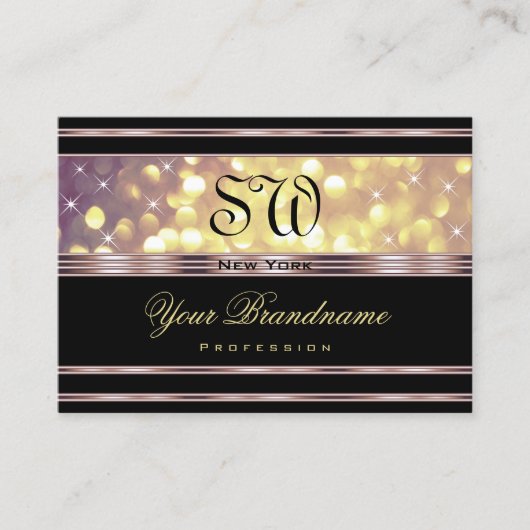 Carte De Visite Parties scintillant en or violet Monogramme Bordur (Devant)