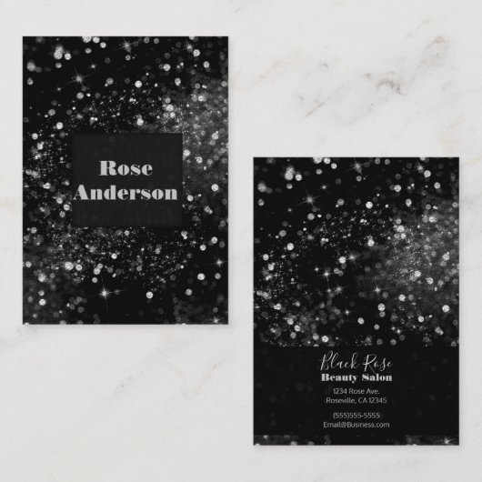 Carte De Visite Parties scintillant étincelante en argent noir (Devant / Derrière)