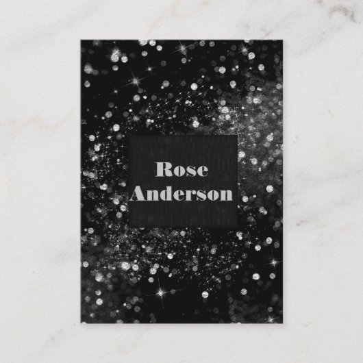 Carte De Visite Parties scintillant étincelante en argent noir (Devant)