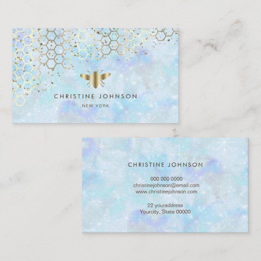 Carte De Visite parties scintillant fausse or abeille sur arrière (Devant / Derrière)