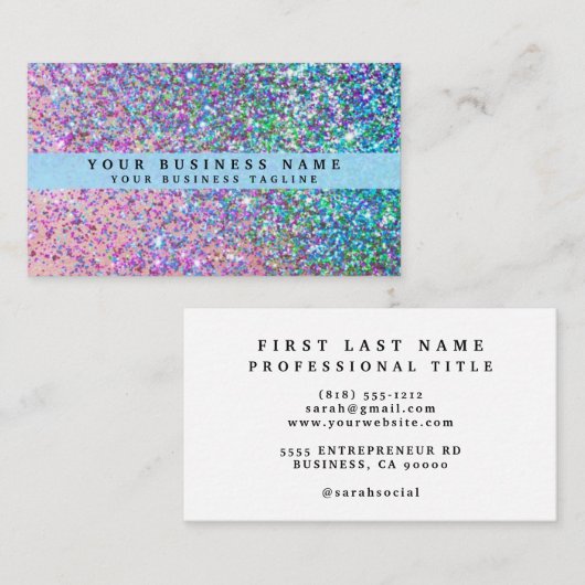 Carte De Visite Parties scintillant Faux Iridescente (Devant / Derrière)