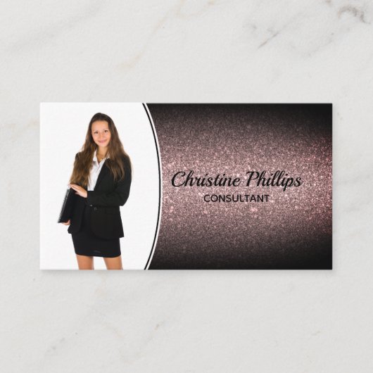 Carte De Visite Parties scintillant Faux Noir Personnalisé Photo P (Devant)