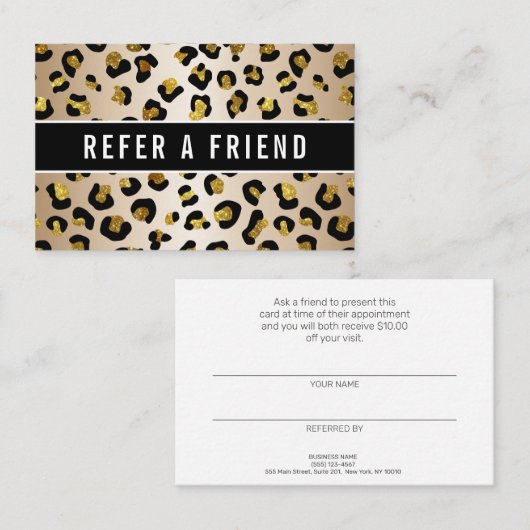 Carte De Visite Parties scintillant faux or luxe leopard Référence (Devant / Derrière)