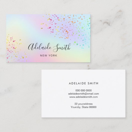 Carte De Visite PARTIES SCINTILLANT FAUX sur les couleurs pastel (Devant / Derrière)