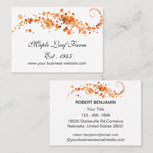 Carte De Visite Parties scintillant Feuille d'érable orange (Devant / Derrière)