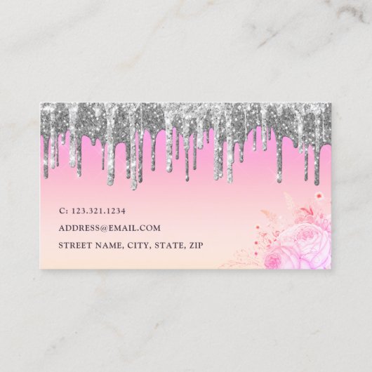 Carte De Visite Parties scintillant fleurie violet élégant gouttes (Dos)
