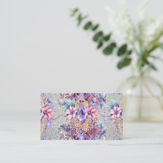 Carte De Visite Parties scintillant florale brillante féminine (Debout devant)