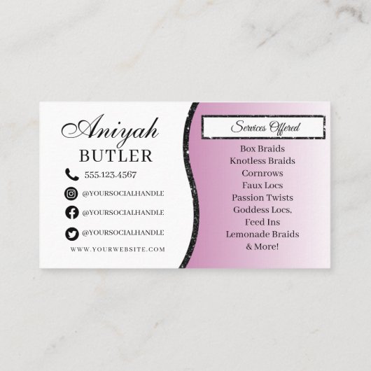Carte De Visite Parties scintillant Glam Moderne Hair Braiing Salo (Dos)