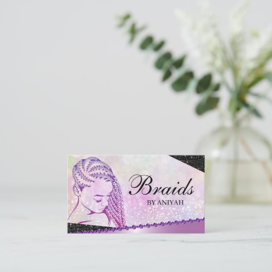 Carte De Visite Parties scintillant Glam Moderne Hair Braiing Salo (Debout devant)