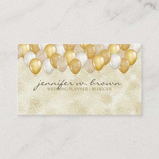Carte De Visite Parties scintillant Gold Balloon Jaune Mariage fêt (Devant)