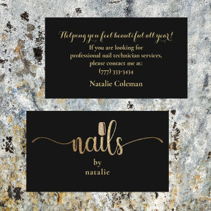 Carte De Visite Parties scintillant Gold & Black Nail Technicien C
