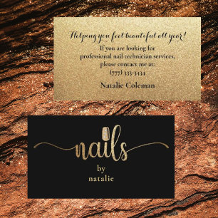 Carte De Visite Parties scintillant Gold & Black Nail Technicien C