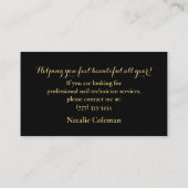 Carte De Visite Parties scintillant Gold & Black Nail Technicien C (Dos)
