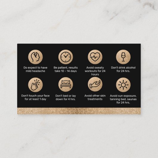 Carte De Visite Parties scintillant Gold Botox Instruction de remp (Dos)