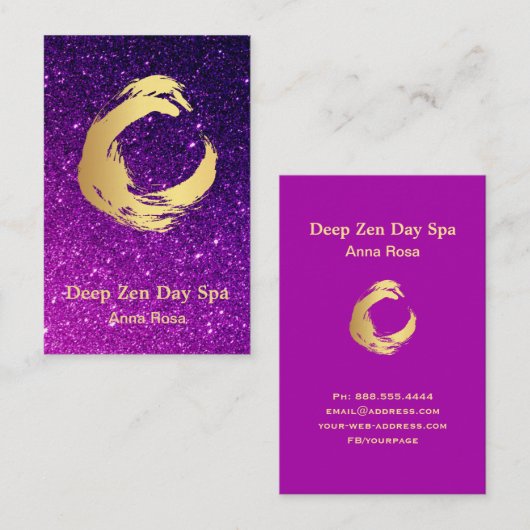 Carte De Visite *~* Parties scintillant Gold Brush Reiki Méditatio (Devant / Derrière)