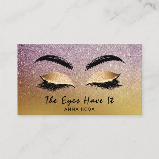 Carte De Visite *~* Parties scintillant Gold de l'aubergine Lashes (Devant)