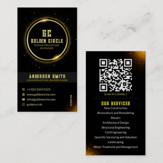 Carte De Visite Parties scintillant Gold des services de construct (Devant / Derrière)