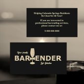 Carte De Visite Parties scintillant Gold et Black Event Bartender