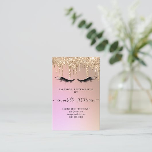 Carte De Visite Parties scintillant Gold Eyelash Extension Client  (Debout devant)