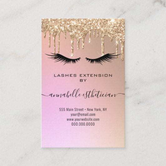 Carte De Visite Parties scintillant Gold Eyelash Extension Client  (Devant)