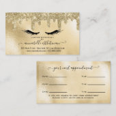 Carte De Visite Parties scintillant Gold Eyelash Extension Rendez- (Devant / Derrière)
